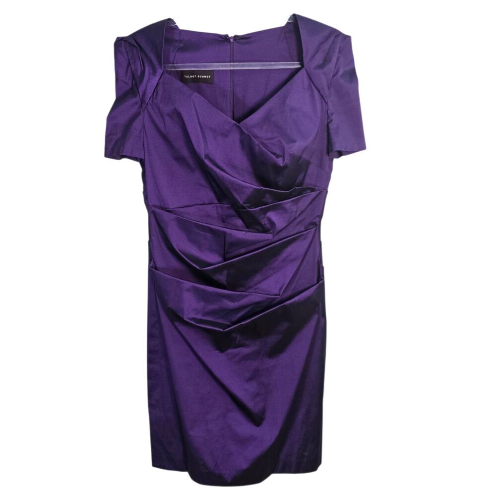 Talbot Runhof Silk Blend Sculpted Cocktail Dress Structured Purple Sheath SEE